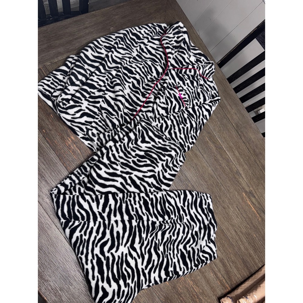 Charter Club Intimates Womens XL Zebra Print Fleece Pajama Set Black White 2pc
